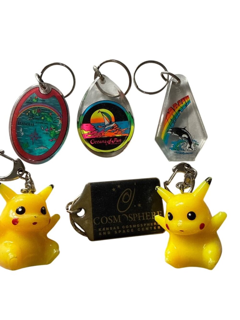 Vintage Keychain Lot Featuring Hawaii Pikachu Oceans Of Fun &Cosmosphere Designs